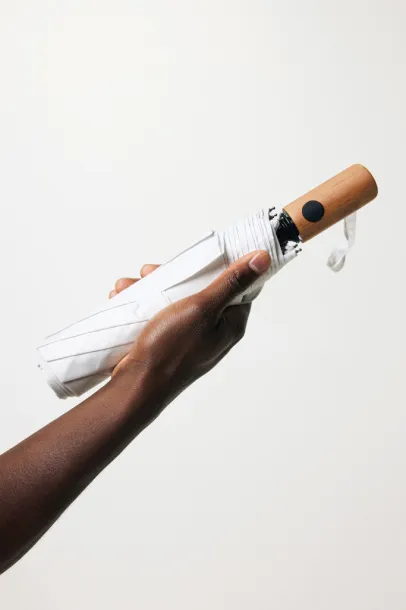 Kaycey 21" AWARE™ RPET Acacia wood mini auto open umbrella - XD Collection beige