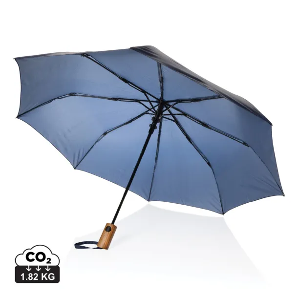 Kaycey 21" AWARE™ RPET mini kišobran od bagremovog drva s automatskim otvaranjem - XD Collection navy 