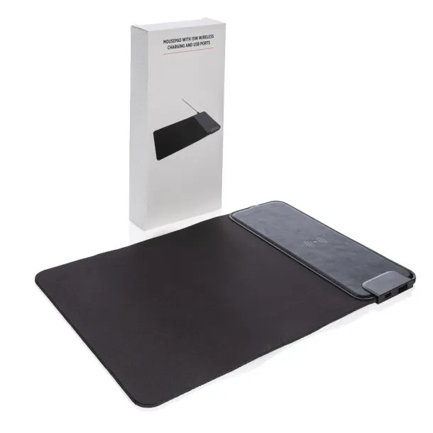  Mousepad with 15W wireless charging and USB ports Black