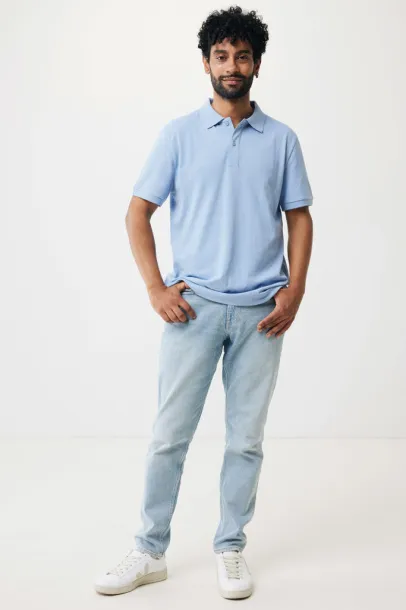  Iqoniq Yosemite recycled cotton pique polo, heather grey - iqoniq blue 