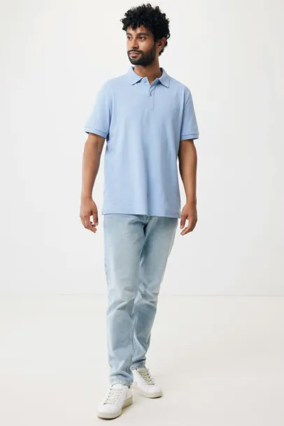  Iqoniq Yosemite recycled cotton pique polo, heather grey - iqoniq blue 