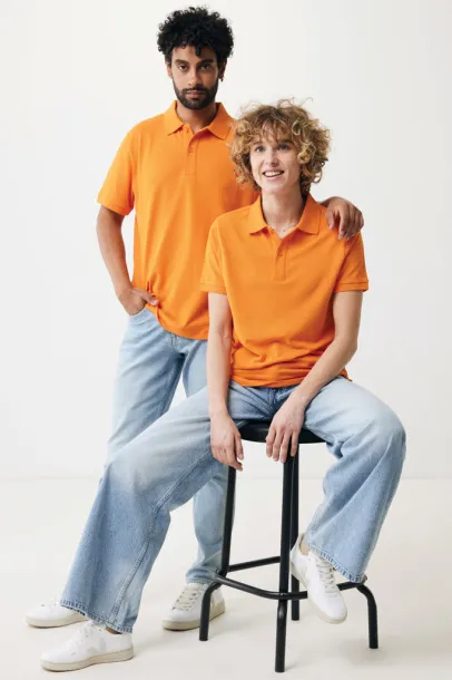  Iqoniq Yosemite recycled cotton pique polo, heather grey - iqoniq orange 