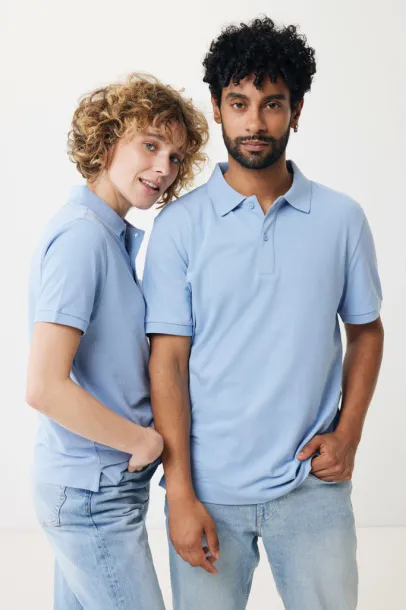  Iqoniq Yosemite recycled cotton pique polo, heather grey - iqoniq blue 