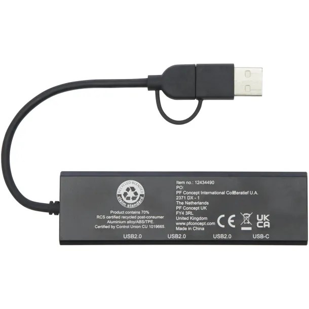 Rise RCS recycled aluminium USB 2.0 hub - Tekiō® Solid black