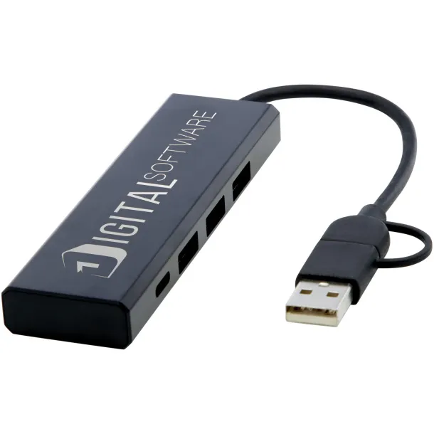 Rise RCS recycled aluminium USB 2.0 hub - Tekiō® Solid black