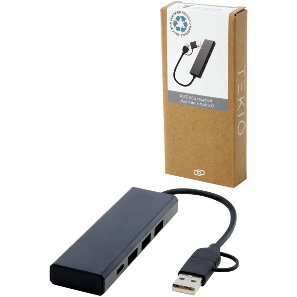 Rise RCS USB 2.0 hub od recikliranog aluminija - Tekiō® Crna