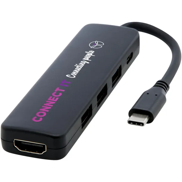 Loop RCS multimedijski USB hub od reciklirane plastike s USB 2.0-3.0 i HDMI priključkom - Unbranded Solid black