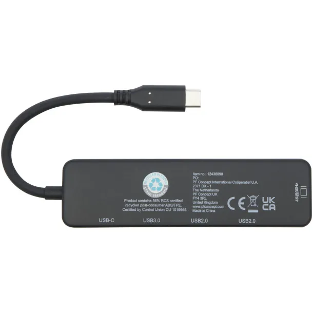 Loop RCS multimedijski USB hub od reciklirane plastike s USB 2.0-3.0 i HDMI priključkom Crna