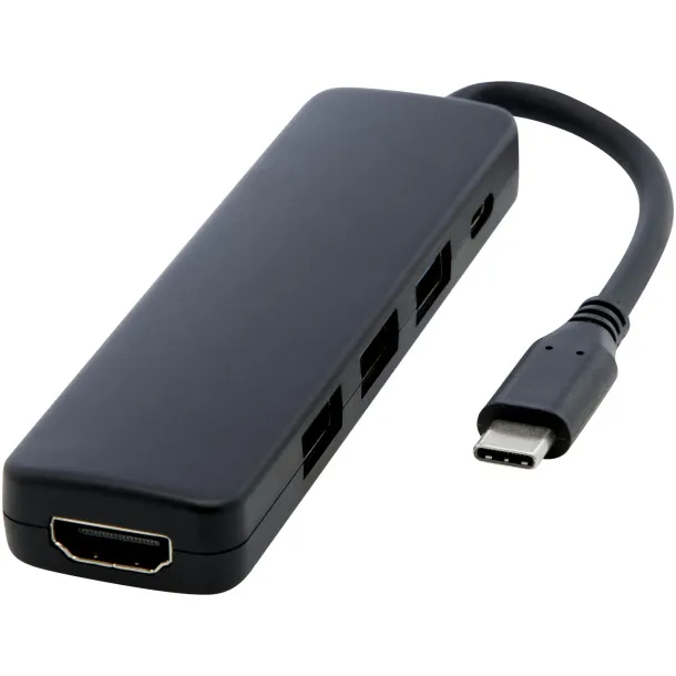 Loop RCS multimedijski USB hub od reciklirane plastike s USB 2.0-3.0 i HDMI priključkom Crna