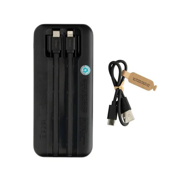Turbopack prijenosna baterija s inegriranim kabelima od RCS rplastike, 10 000 mAh - XD Collection Crna