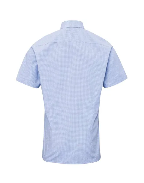  MEN'S SHORT SLEEVE GINGHAM COTTON MICROCHECK SHIRT - Premier Light Blue White