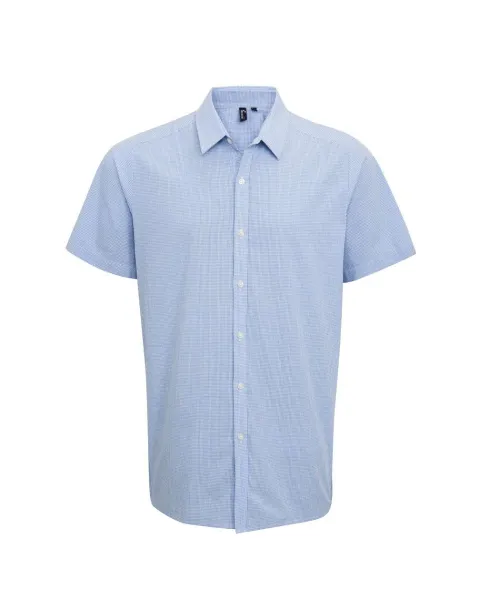  MEN'S SHORT SLEEVE GINGHAM COTTON MICROCHECK SHIRT - Premier Light Blue White