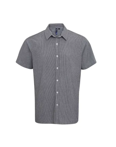  MEN'S SHORT SLEEVE GINGHAM COTTON MICROCHECK SHIRT - Premier Black White