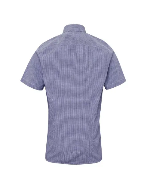  MEN'S SHORT SLEEVE GINGHAM COTTON MICROCHECK SHIRT - Premier Navy White