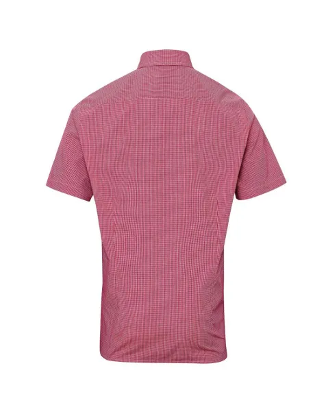  MEN'S SHORT SLEEVE GINGHAM COTTON MICROCHECK SHIRT - Premier Strawberry Red White