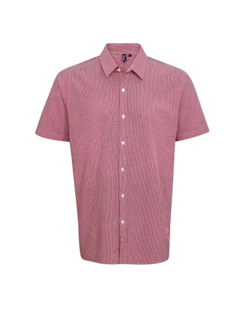  MEN'S SHORT SLEEVE GINGHAM COTTON MICROCHECK SHIRT - Premier Strawberry Red White