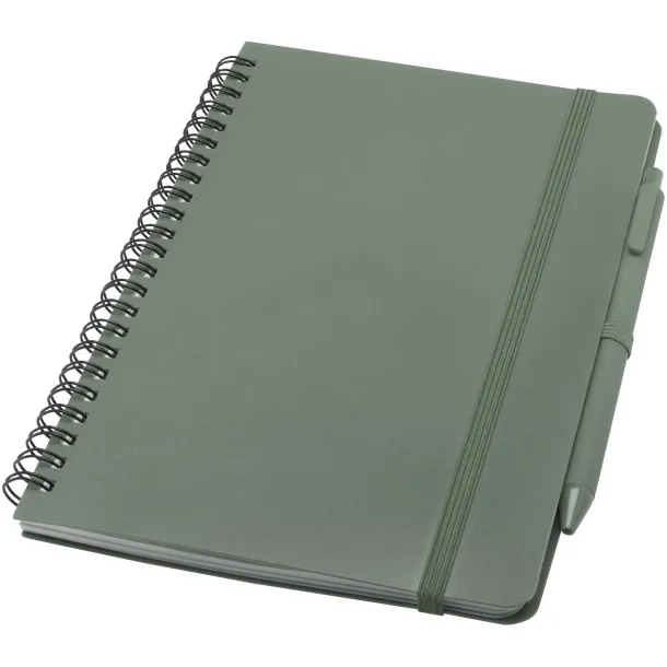 Thalaasa A5 ocean-bound hard cover notebook with ballpoint pen (black ink) Heather green