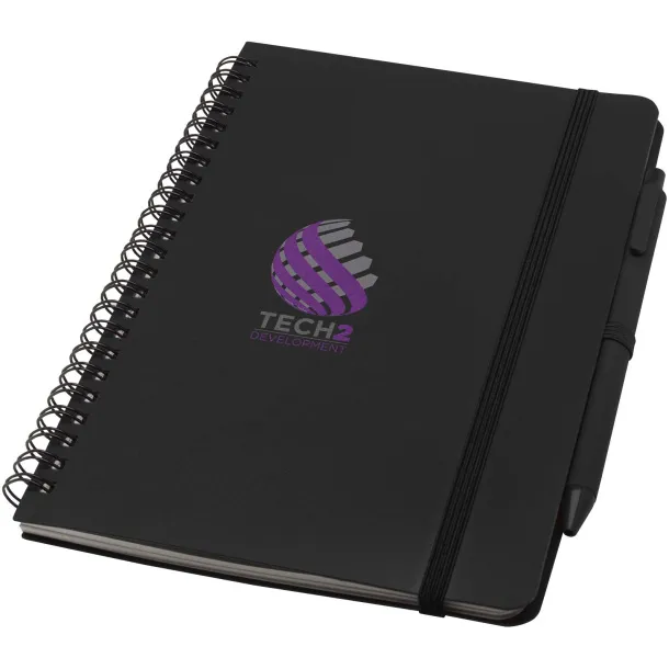 Thalaasa A5 ocean-bound hard cover notebook with ballpoint pen (black ink) Solid black