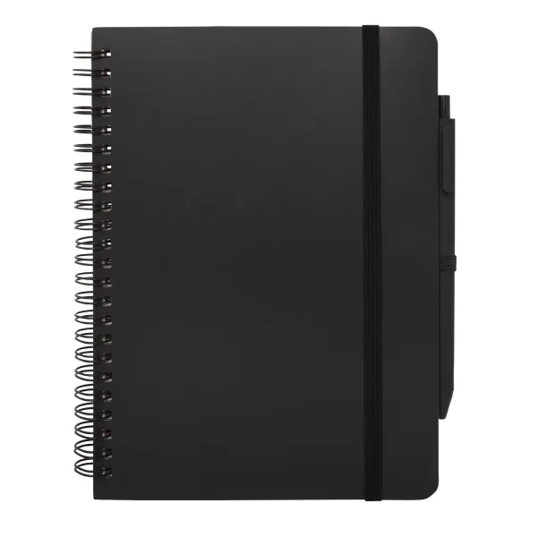 Thalaasa A5 ocean-bound hard cover notebook with ballpoint pen (black ink) Solid black