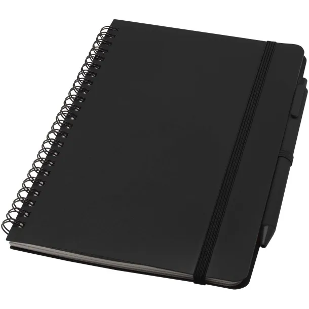 Thalaasa A5 ocean-bound hard cover notebook with ballpoint pen (black ink) Solid black