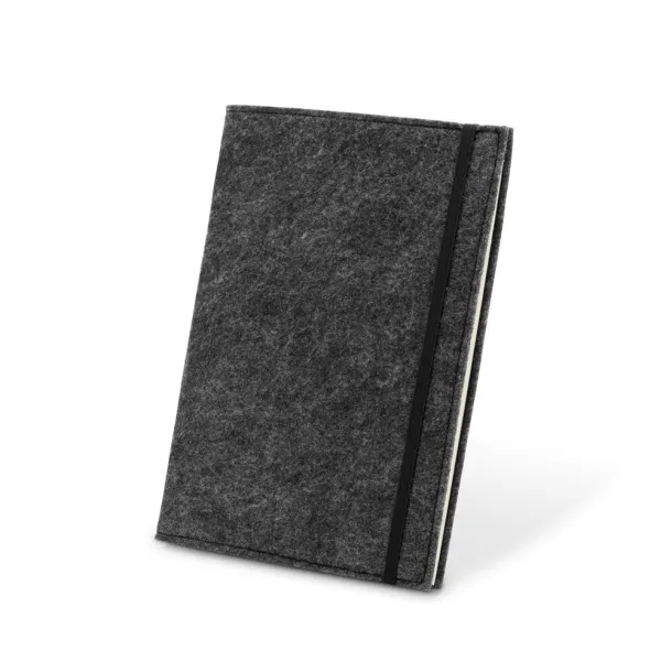 BALDWIN A5 notepad with recycled felt cover (100% rPET) and lined pages Dark grey