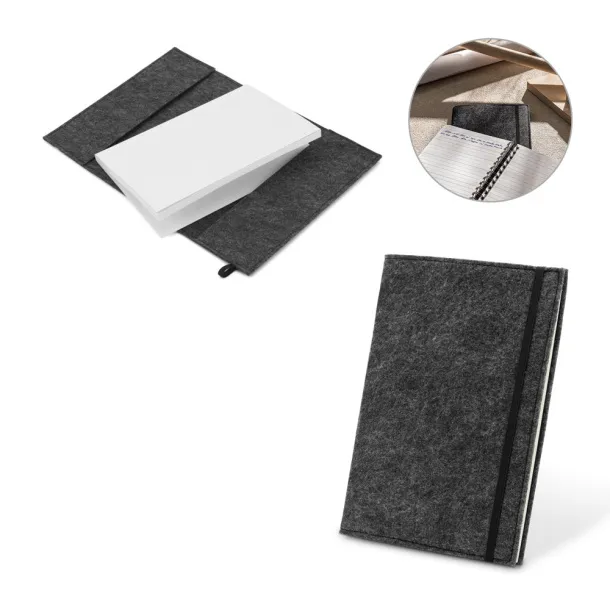 BALDWIN A5 notepad with recycled felt cover (100% rPET) and lined pages