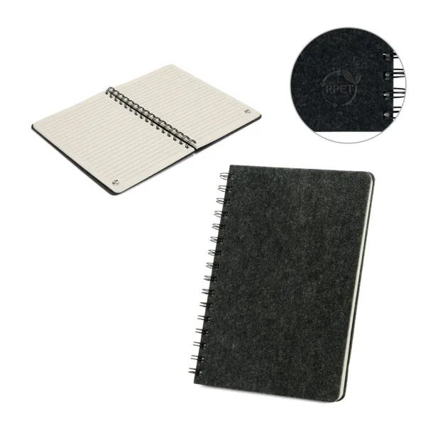 MISHIMA A5 notebook with semi-hard cover in recycled felt (100% rPET) with rings and lined pages