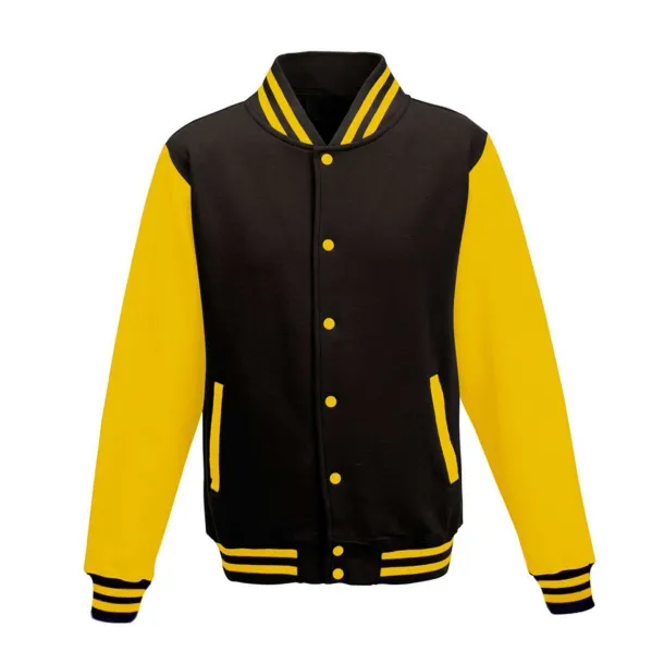  VARSITY JACKET - Just Hoods Jet Black Sun Yellow