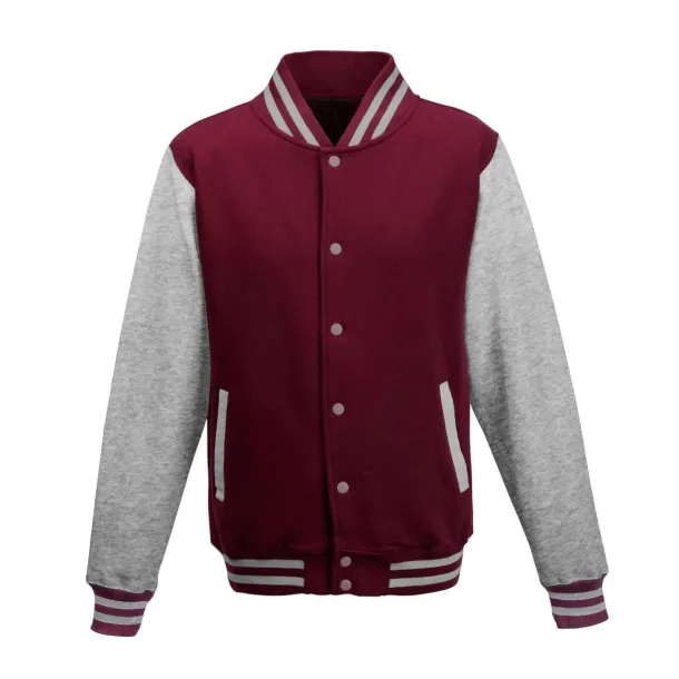  VARSITY JACKET - Just Hoods Burgundy Heather Grey