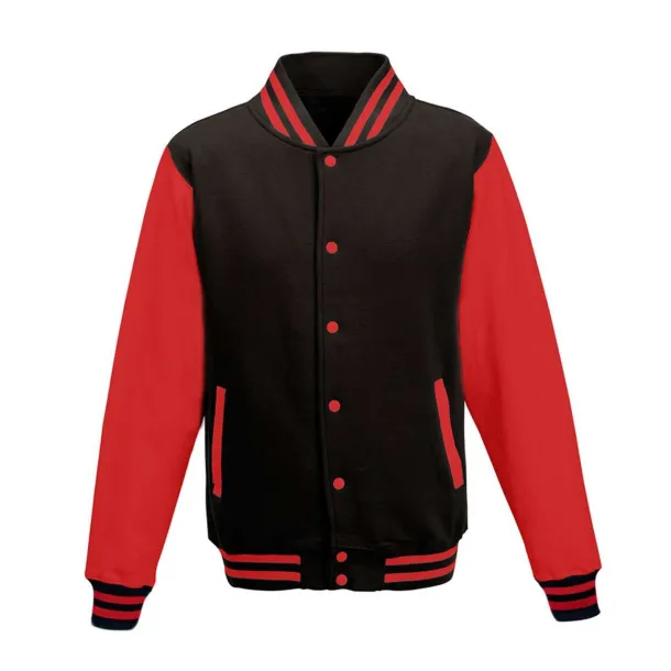  VARSITY JACKET - Just Hoods Jet Black Red