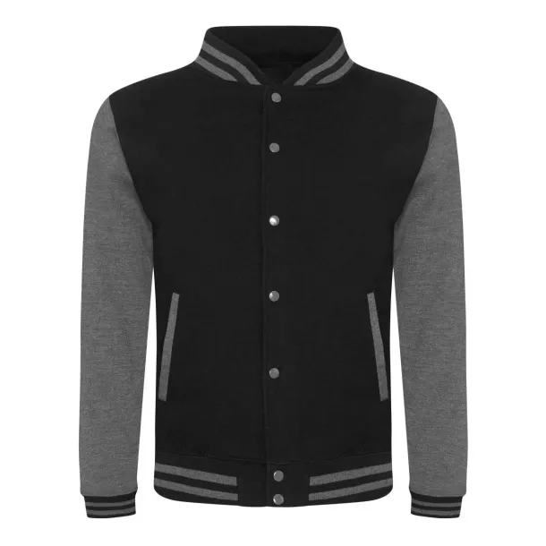  VARSITY JACKET - Just Hoods Jet Black Charcoal