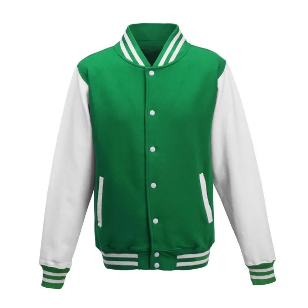  VARSITY JACKET - Just Hoods Kelly Green White