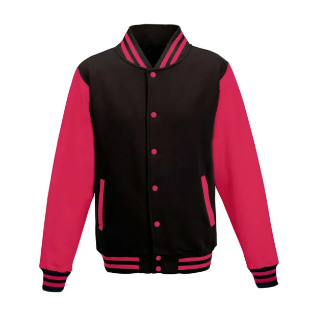  VARSITY JACKET - Just Hoods Black Hot Pink