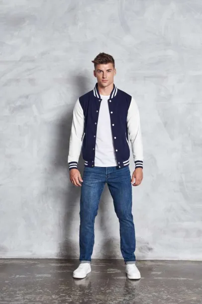  VARSITY JACKET - Just Hoods Oxford Navy White