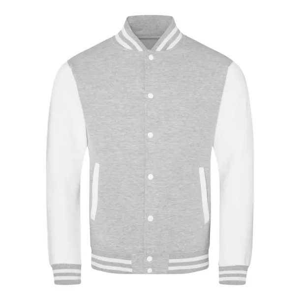  VARSITY JACKET - Just Hoods Heather Grey White