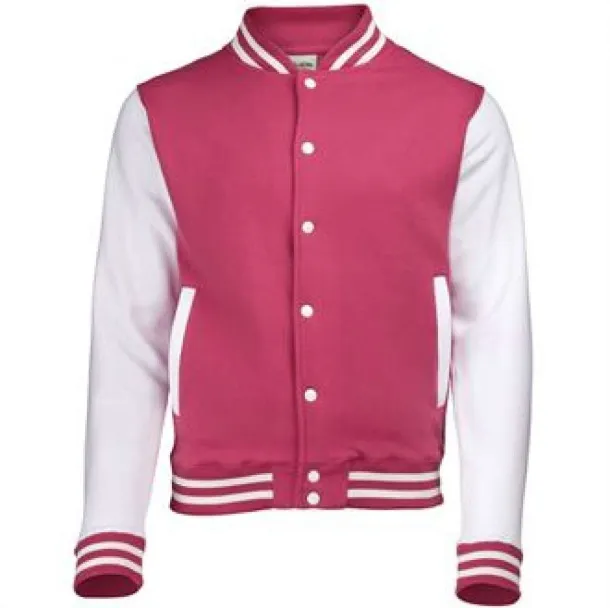  VARSITY JACKET - Just Hoods Hot Pink White