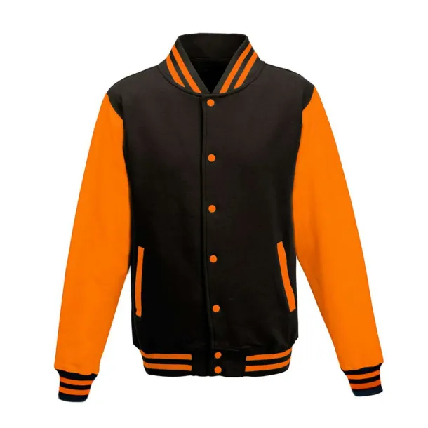  VARSITY JACKET - Just Hoods Black Orange Crush