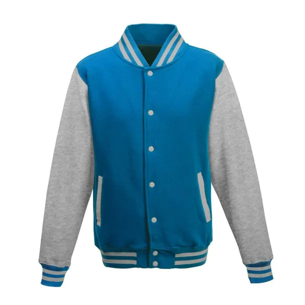  VARSITY JACKET - Just Hoods Sapphire Blue Heather Grey