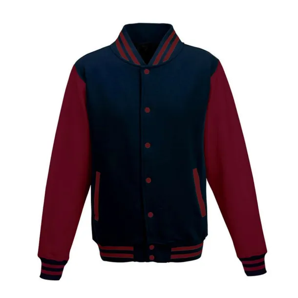  VARSITY JACKET - Just Hoods Oxford Navy Burgundy