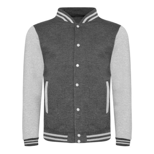  VARSITY JACKET - Just Hoods Charcoal Heather Grey