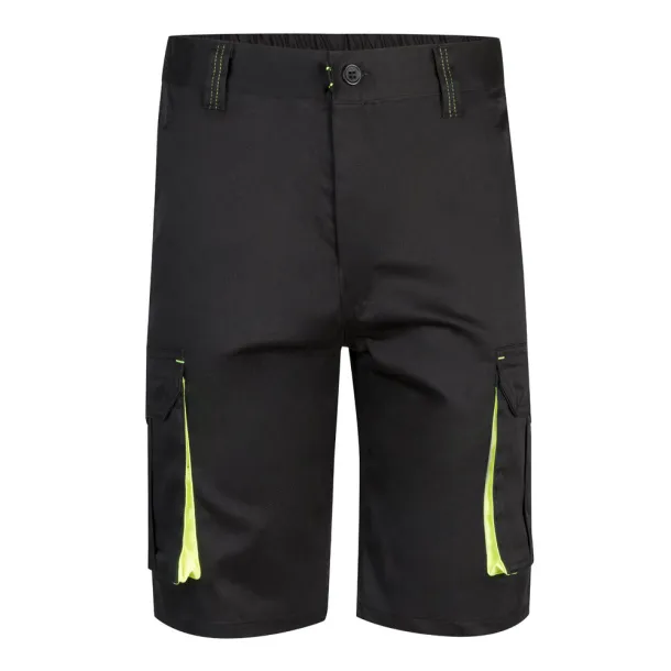 VL HEMERA Two-tone, multi-pocket stretch Bermuda shorts (240g/m²), in cotton (46%), EME (38%) and polyester (16%) Black Yellow