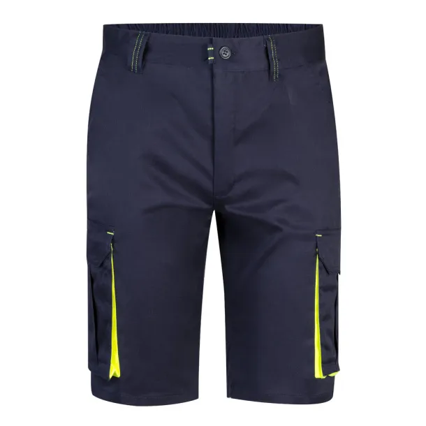 VL HEMERA Two-tone, multi-pocket stretch Bermuda shorts (240g/m²), in cotton (46%), EME (38%) and polyester (16%) Navy Blue Yellow