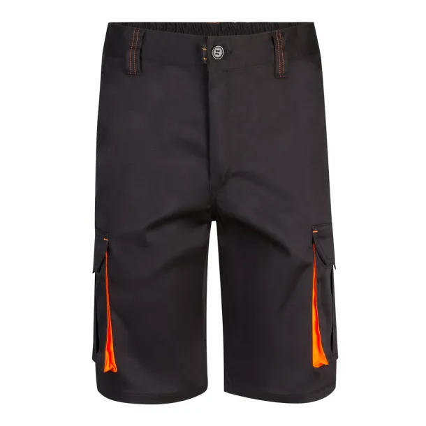 VL HEMERA Two-tone, multi-pocket stretch Bermuda shorts (240g/m²), in cotton (46%), EME (38%) and polyester (16%) Black Orange