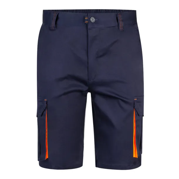 VL HEMERA Two-tone, multi-pocket stretch Bermuda shorts (240g/m²), in cotton (46%), EME (38%) and polyester (16%) Navy Blue Orange