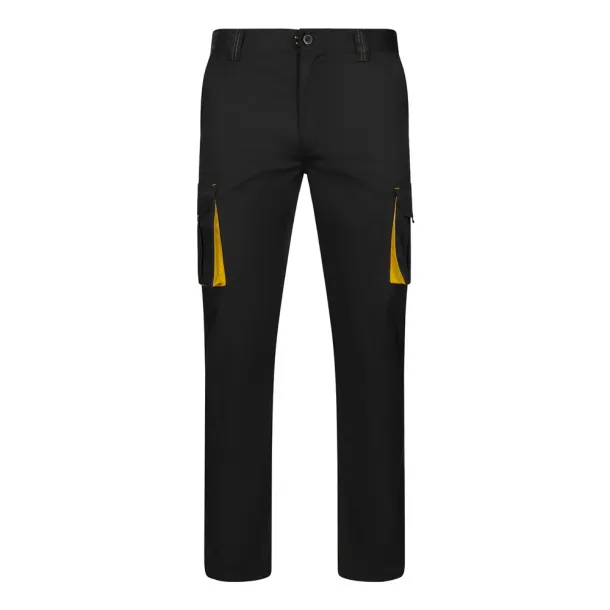 VL FIDES Two-tone, multi-pocket stretch trousers (240g/m²), in cotton (46%), EME (38%) and polyester (16%) Black Yellow