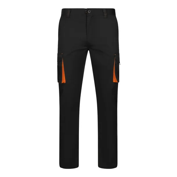 VL FIDES Two-tone, multi-pocket stretch trousers (240g/m²), in cotton (46%), EME (38%) and polyester (16%) Black Orange