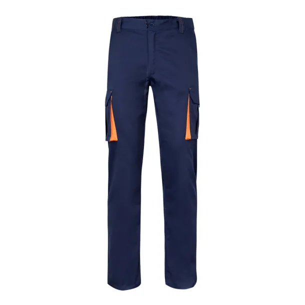 VL FIDES Two-tone, multi-pocket stretch trousers (240g/m²), in cotton (46%), EME (38%) and polyester (16%) Navy Blue Orange