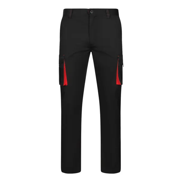 VL FIDES Two-tone, multi-pocket stretch trousers (240g/m²), in cotton (46%), EME (38%) and polyester (16%) Black Red