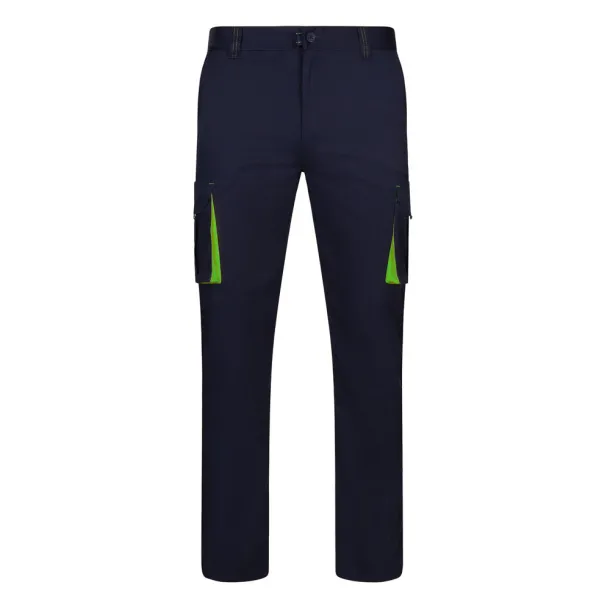 VL FIDES Two-tone, multi-pocket stretch trousers (240g/m²), in cotton (46%), EME (38%) and polyester (16%) Navy Blue Green