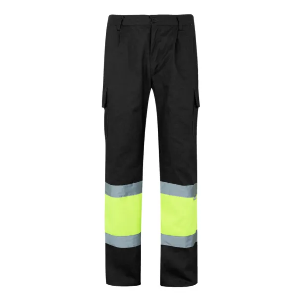 VL ATHENA Two-tone twill trousers (210g/m²), lined, multi-pocket, in cotton (20%) and polyester (80%) Black Yellow